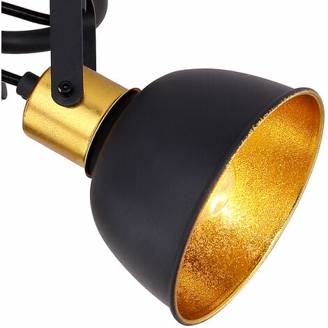 mit Deckenrondell schwarz-gold Spots, Deckenlampe 3-flammig E14, Metall beweglichen Esszimmer 3x Deckenleuchte Rondell, DxH