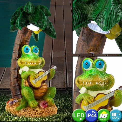 Solarfiguren für Außen Deko Solar Krokodil Garten Gartenfigur mit Gitarre,  bunt, 1x LED warmweiß, LxBxH 10x12x22