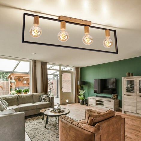 Deckenleuchte Deckenlampe Wohnzimmerleuchte Küchenlampe, Metall E27, 4 L braun, cm Flammig, 90 schwarz Holz