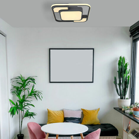 Deckenleuchte Deckenlampe Designleuchte Wohnzimmer Metall Leuchte, Kunststoff, weiß graphit  Acryl opal, 1x LED 30 Watt 1100 Lumen warmweiß, LxBxH 42x42x10 cm
