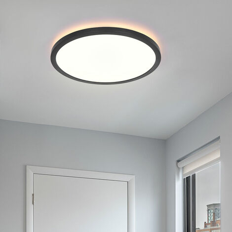 Deckenlampe schwarz Badezimmerleuchte dimmbar Wohnzimmerlampe Deckenleuchte, Backlight, IP44, 1x LED 18W 1500lm warmweiß, DxH 29,4x2,5 cm
