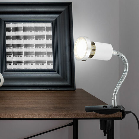 LED Metall Tischleuchte Klemmlampe weiß beweglich, Leselampe, 3W LED Klemmleuchte 1x weiß, Spot mit Stecker, Klemmlampe