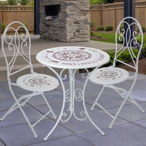 Balkonmöbel Tisch 2 Stühle Gartenmöbel Set Metall Vintage Kleiner