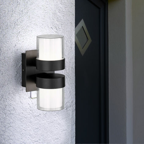 LED Up Wandleuchte Kunststoff, Wandlampe unten, LED Down Aussen 8, oben schwarz 2x Fassadenleuchte Außen Metall