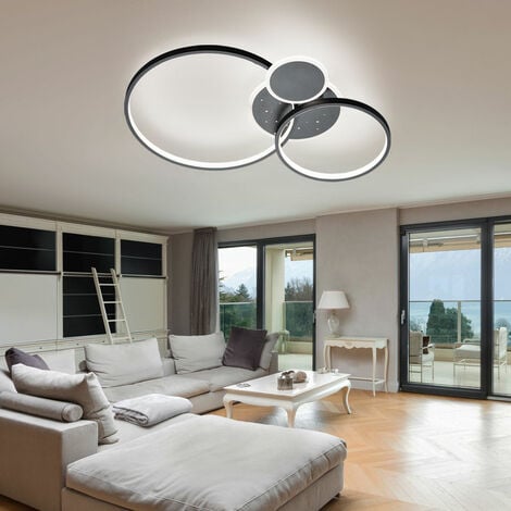 LED Ring Deckenleuchte dimmbar Deckenlampe Ringe schwarz dimmbare  Deckenleuchte Wohnzimmer, 3 Stufen, Metall, 32,5W 2100Lm
