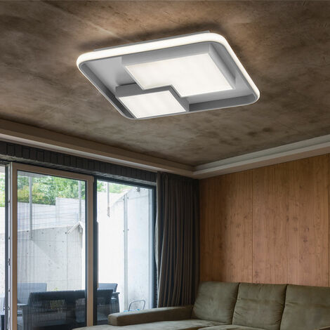 LxBxH Wohnzimmer, Deckenlampe Kunststoff, 2600lm weiß Schalter dimmbar Deckenleuchte über grau warmweiß, LED Metall 40,5W