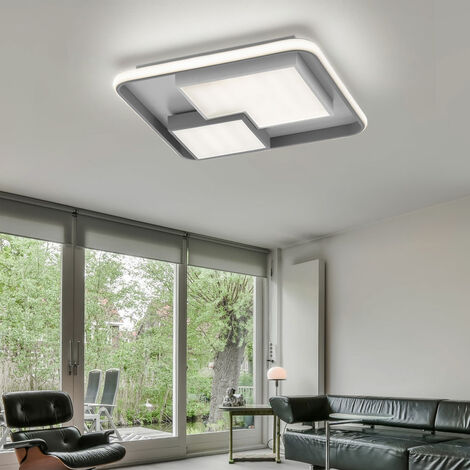 Deckenleuchte 40,5W LxBxH über Kunststoff, Schalter Metall grau 2600lm Wohnzimmer, Deckenlampe warmweiß, dimmbar weiß LED