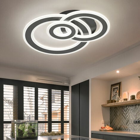 Deckenlampe dunkelgrau 1x dimmbar, 3 24,5W Wohnzimmer dimmer, Schlafzimmerleuchte LED Deckenleuchte Stufen LED Metall, 1350Lm