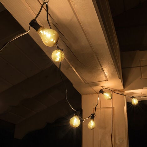 Lichterkette Außenleuchte LED Gartendeko Filament Leuchtmittel 10-flammig  Balkonlampe, schwarz rauch, 10x LED 2700K warmweiß, LxBxH