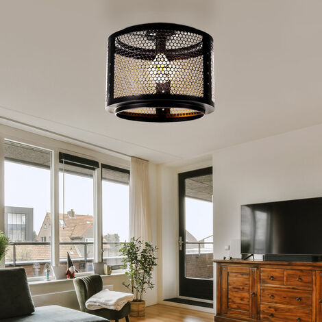 Deckenleuchte Deckenlampe Wohnzimmerleuchte schwarz gold Retrolampe  Esstischleuchte, Gitterschirm Metall rund, 1x E27 Fassung, DxH 40x34 cm