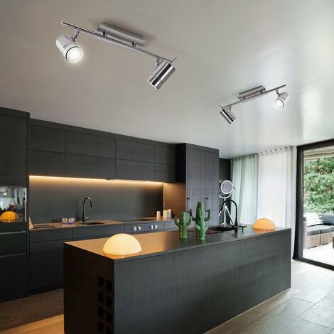 Deckenleuchte Stahl Spotstrahler schwenkbar Wohnzimmerleuchte Decke Modern,  Nickel-matt, 2x GU10, LxB 39x7 cm
