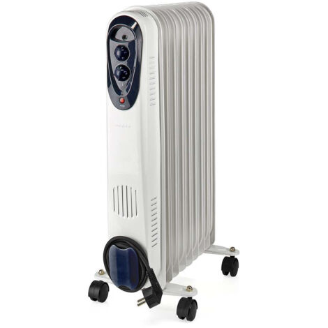 Mobiler Heizkörper Ölheizung Radiator Heizgerät mit Rollen, Thermostat Stolperschutz, weiß, 3 Stufen 800/1200/2000 Watt, BxHxT 24x62x39 cm, Nedis HTOI30WT9