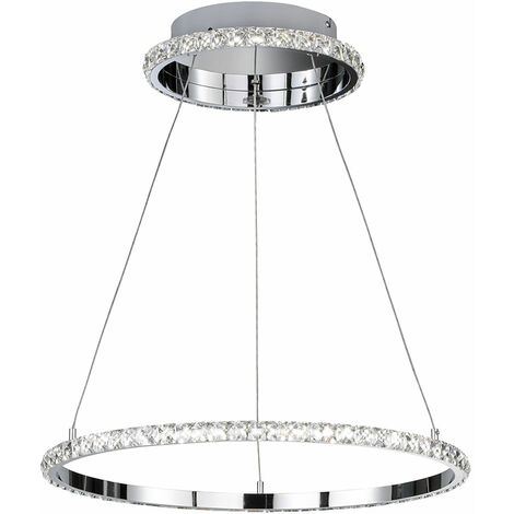 3 Lampe, Stufen Chrom, 1x Kristall LED Pendelleuchte LED Wohnzimmer Kristalloptik Hängeleuchte Höhenverstellbar dimmer, Metall 26W