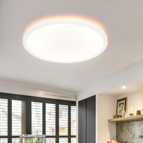 Deckenlampe dimmbar Küchenleuchte LED Deckenleuchte Badezimmerleuchte, Backlight, IP44, weiß , rund, 1x LED 18W 1600lm 3000K warmweiß, DxH 29,x 42,5 cm
