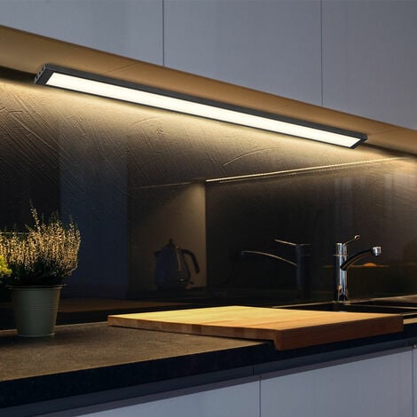 Unterbaulampe LED Unterbauleuchte Deckenlampe Küche schwarz Kabelschalter, Kunststoff  opal, 1x LED 5 W 330 lmwarmweiß, LxBxH 50x3x1 cm