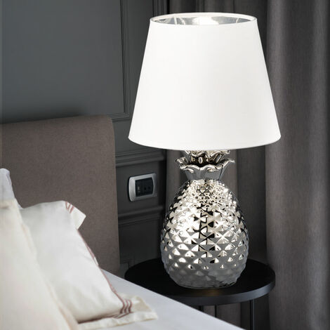 Tischlampe Leuchte Keramik Schreibtischleuchte Wohnzimmer Leselampe im  Ananas Design, Textil weiß, Fassung 1x E14, DxH 20x35