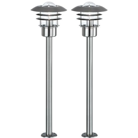 Stehleuchte Außenleuchte Terrassenlampe Gartenbeleuchtung Laterne Stehlampe, Metall, Edelstahl gebürstet, silber, E27 Fassung, LxBxH 22x22x80 cm, 2er Set