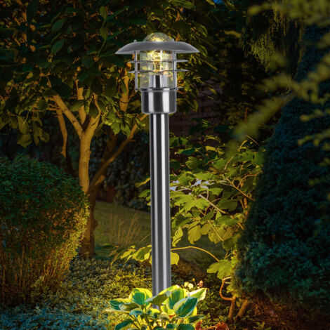 Stehleuchte Außenleuchte Terrassenlampe Gartenbeleuchtung Laterne Stehlampe, Metall, Edelstahl gebürstet, silber, E27 Fassung, LxBxH 22x22x80 cm, 2er Set