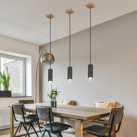 L+ Moderne Hängeleuchte Aus Metall Mit Holzelement, E27, 35 Cm Durchmesser, Höhenverstellbar Bis 120 Cm