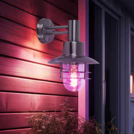 Außenlampe dimmbar mit Fernbedienung Retro Vintage Außenwandlaterne RGB LED Wandleuchte hängend, Edelstahl gebürstet, 8,5W 806lm warmweiß, H 32,5 cm