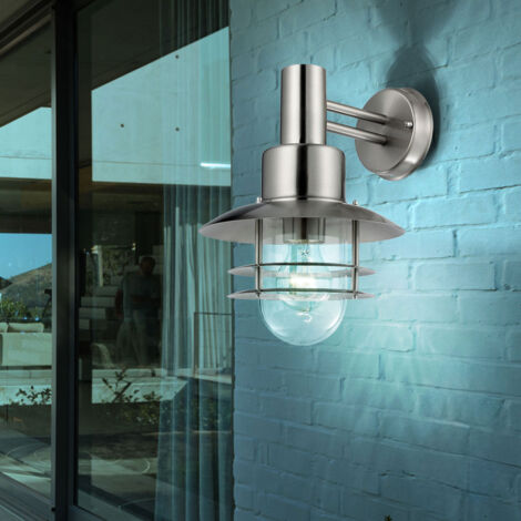 Außenlampe dimmbar mit Fernbedienung Retro Vintage Außenwandlaterne RGB LED Wandleuchte hängend, Edelstahl gebürstet, 8,5W 806lm warmweiß, H 32,5 cm