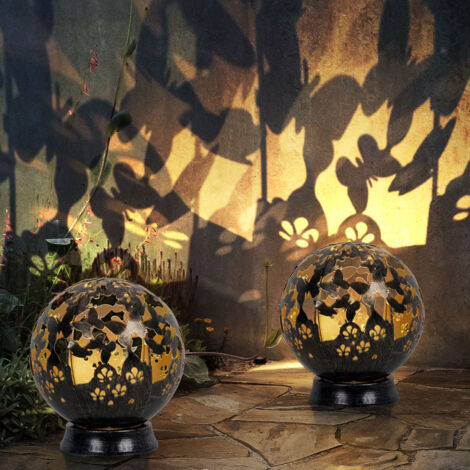 Solarlampen für Außen Balkon Deko Gartendeko Metall Solarleuchte Outdoor, Schmetterling Blumen Design, schwarz, LED, DxH 20 x 22,5 cm