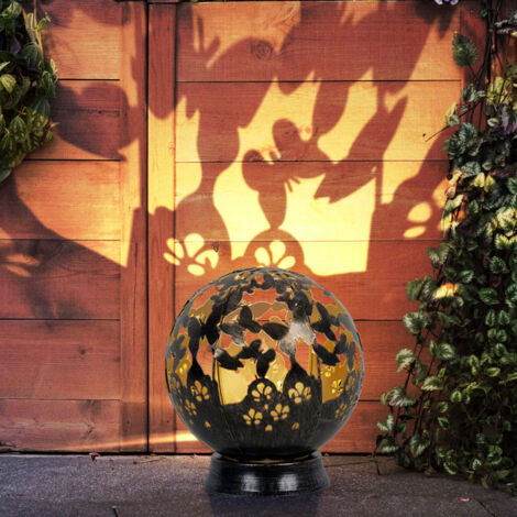 Solarlampen für Außen Balkon Deko Gartendeko Metall Solarleuchte Outdoor, Schmetterling Blumen Design, schwarz, LED, DxH 20 x 22,5 cm