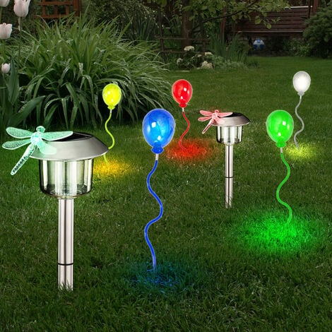 Solarleuchte Stecklampe Solar Luftballon bunt Außen Solarlampe Steckleuchte  Farbwechsel Garten, Erdspieß, 5x Ballon bunt, 2x RGB LED Stecker, 7er Set