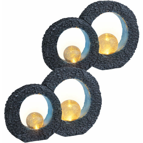 Gartendeko Solarleuchte Balkonbeleuchtung Solar Dekoleuchte Skulptur Solar Leuchte Terrassen Deko, mit Feuereffekt Glaskugel, Stein Optik grau blau, 1xLED, LxH 36 x 24,5 cm, 2er Set
