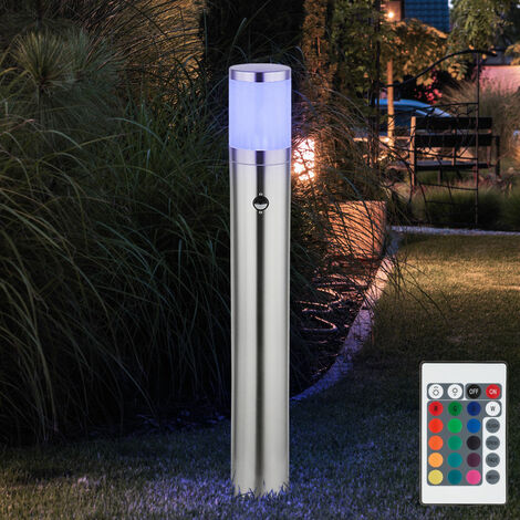 Standleuchte Wegeleuchte 1x Außen Bewegungsmelder Garten mit RGB Edelstahl, dimmbar LED Bewegungsmelder, Stehlampe 8, Fernbedienung, Aussenleuchten