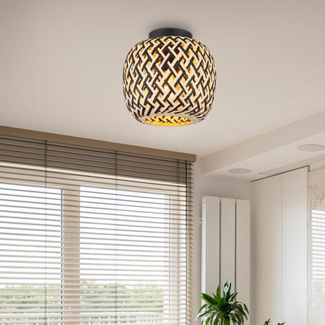 Deckenleuchte Wohnzimmerlampe Deckenlampe Metall Schwarz-matt D 20 cm Bambus