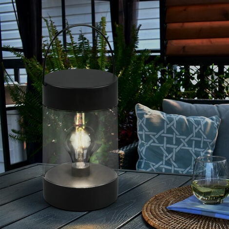 Tischlampe Außenlampe Tischleuchte Terrasse, IP44 Wetterfest Timer Akku  Schalter, schwarz matt, 1x LED warmweiß, DxH 12x20cm