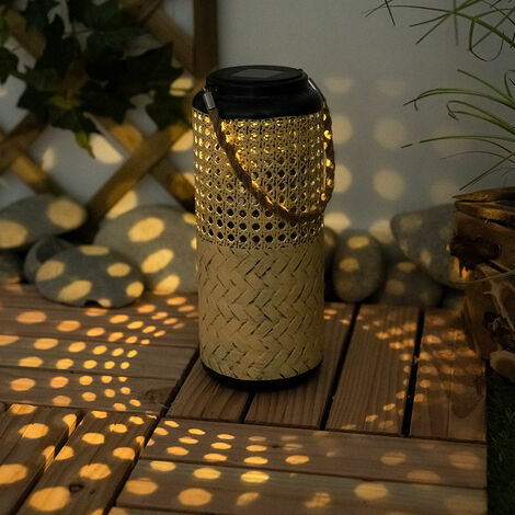 Solarlampen Solarleuchte Lampe Bambus Garten Rattan Balkon Solar Laterne  zum hinstellen und aufhngen, 1x LED warmwei, DxH 12 x 45 cm