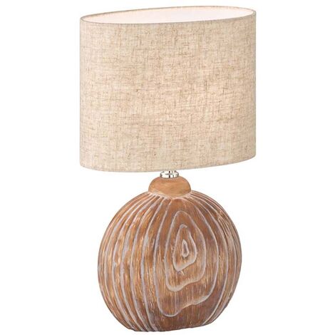 Keramik Textil E14 Tischleuchte Beistellleuchte Nachttischlampe sand Holzoptik