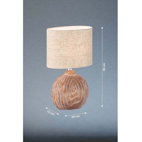 Keramik Nachttischlampe Beistellleuchte Tischleuchte Textil E14 sand Holzoptik