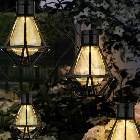 LED Lichterkette Außenleuchte Gartenlampe Terrasse Laterne Gitter Gartendeko schwarz, Kunststoff, LED warmweiß, L 230 cm