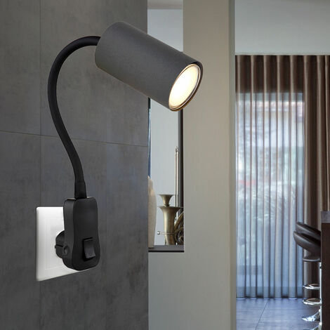 Steckdosenlampe Steckerleuchte GU10 mit Schalter Küche Steckdosenleuchte schwarz mit schwenkbarem Spot, Schwanenhals, GU10 Fassung, LxBxH 32x5,5x43 cm