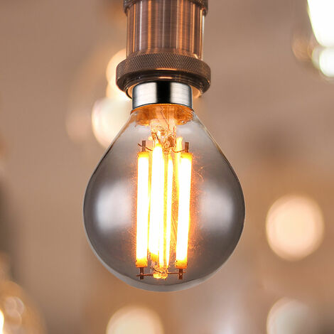 Leuchtmittel Kugel LED Lampe Glas Glühbirne Vintage rauchfarben, 1x LED E14  Fassung 6 Watt 380 Lumen 1800 Kelvin warmweiß, Alu silber, DxH 4,5x7,8cm