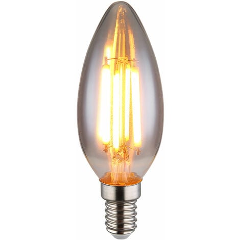 Leuchtmittel rauchfarben LED Glühbirne Glas Lampe Kerzenform modern, 1x LED  E14 Fassung 6 Watt 380 Lumen