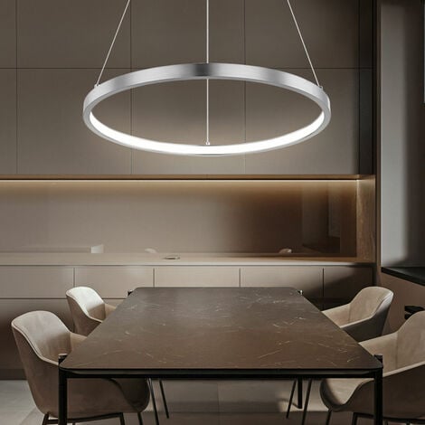 aus Pendelleuchte Hängeleuchte Ring rund in silber LED Metall Lampen hängend Wohnzimmer Opal, Modern, Nickel-Matt