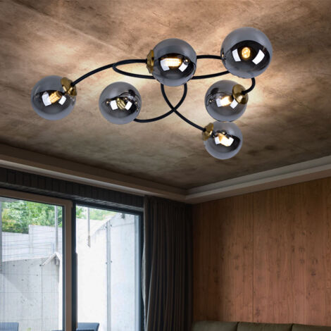 Industrielle LED Deckenleuchte Mit 4 Glaskugeln | Schwarz, 61x61 Cm, Dimmbar, Warmweiß