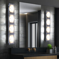 COB LED Wandlampe Wandleuchte Wandstrahler Schlafzimmerlampe Esszimmerleuchte Küchenlampe, Chrom Aluminium Glas satiniert, 4x 350 Lumen 3000 Kelvin, LxBxT in cm: 60x10x6,5
