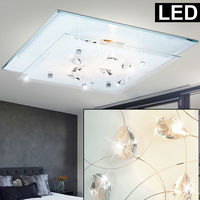 16 Watt LED Decken Lampe Leuchte Wohnzimmer Chrom Glas Muster Kristalle 3200K 