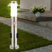 Steh Lampe Garten Sockel Beleuchtung Bewegungssensor Außen Steckdosen Edelstahl 