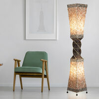 Stehleuchte Stehlampe Deckenfluter Wohnzimmerlampe Designlampe aus Textil mit Muscheln, Rattan, gedreht, 2x E27 Fassung, LxBxH 28x28x148 cm