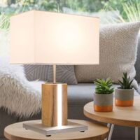 LED Holz Tisch Lampe grau Gästezimmer Beleuchtung Nacht Licht Stoff Lese Leuchte 