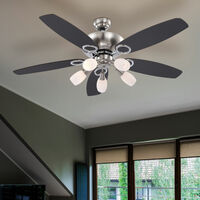 LED Decken Ventilator Lampe Wohn Zimmer Lüfter kühlen wärmen Zugschalter Glas 