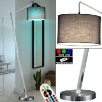 Design Steh Lampe Fernbedienung Textil Strahler grau Stand Leuchte dimmbar im Set inkl. RGB LED Leuchtmittel