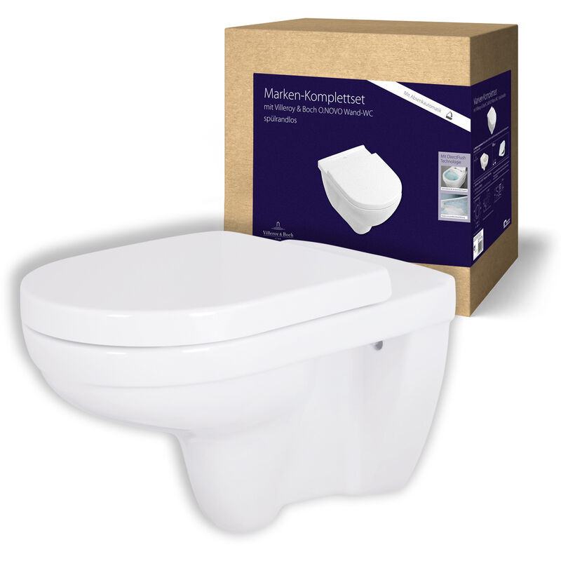Villeroy & Boch WC spülrandlos O.novo 5660R001 mit extra WC-Sitz, Weiß, mit  DirectFlush & AQUAREDUCT, spülrandloses Wand-WC Set wassersparend, WC  Komplett Set, Toilette mit Toilettendeckel, 04783 8