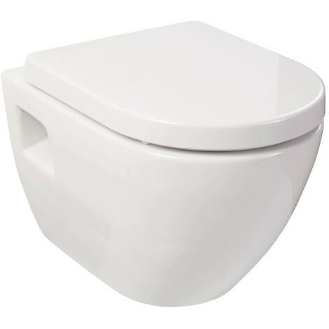 Sanitop-Wingenroth Wand-WC-Set Style Keramik Hänge-WC waagerechtem inklusive Toilettendeckel Tiefspüler Duroplast 04755 mit Soft-Close-Absenkautomatik 5 D-Form WC-Sitz Weiß Abgang mit